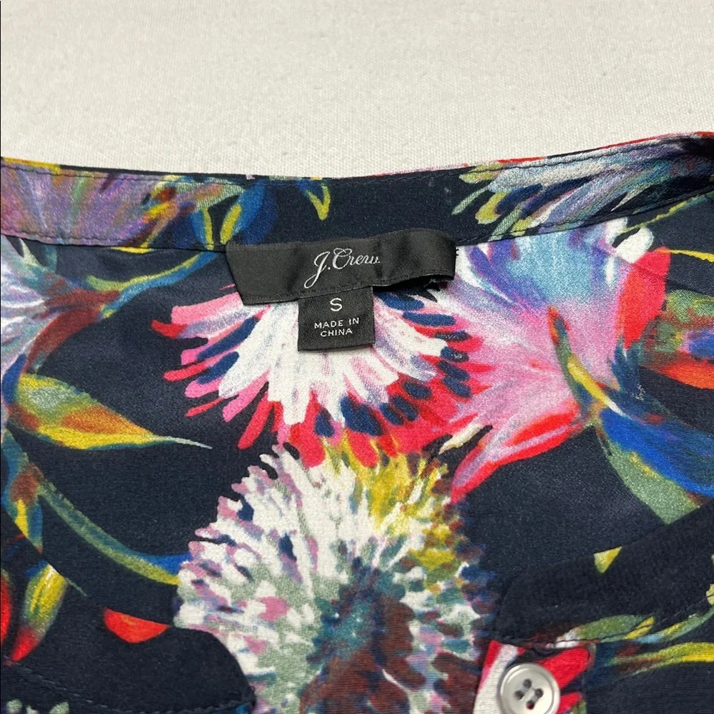 J. Crew Silk Pleated Floral Popover blouse‎ whimsical career statement Small